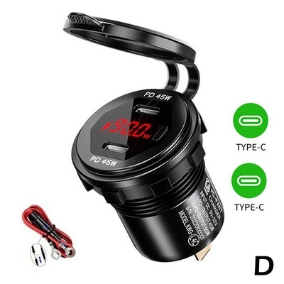 Dual USB PD tip-C Încărcător Priză Adaptor priză 12V 24V Impermeabil Porturi USB duale Încărcare rapidă pentru mașină Barcă SUV Sedan RV