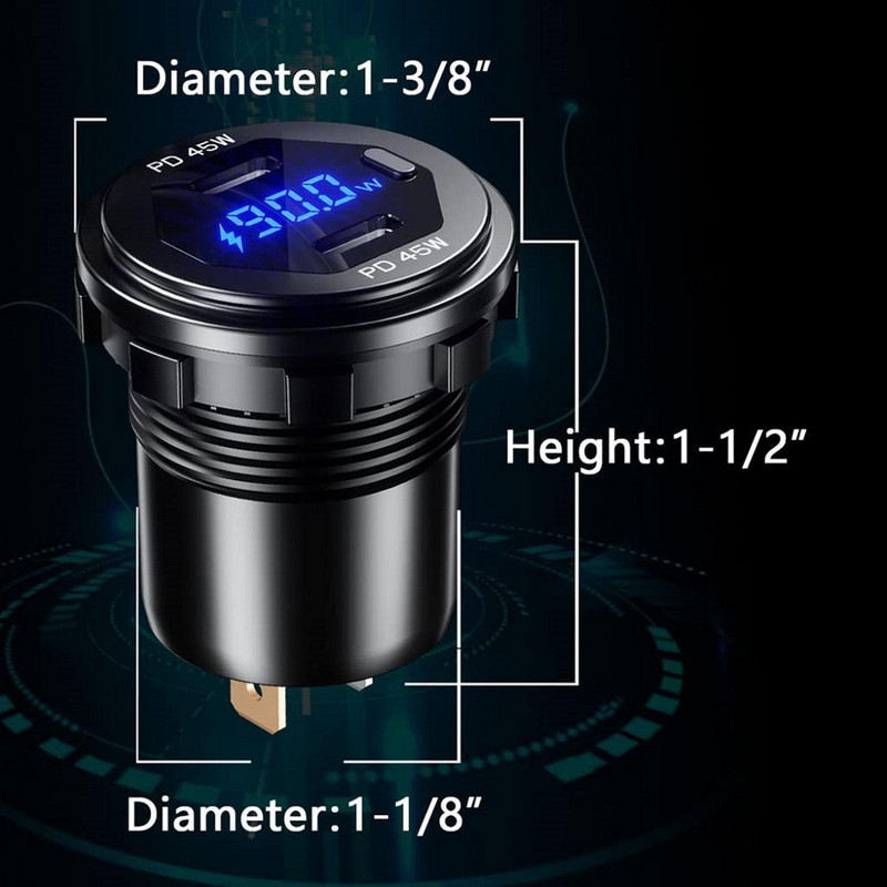 Dual USB PD tip-C Încărcător Priză Adaptor priză 12V 24V Impermeabil Porturi USB duale Încărcare rapidă pentru mașină Barcă SUV Sedan RV