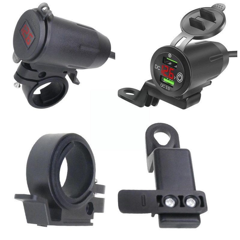 Încărcător pentru telefon mobil pentru motocicletă Suport ghidon pentru călăreț USB QC3.0 Încărcare rapidă cu tensiune mașină dublă cu încărcător de afișaj D4R4