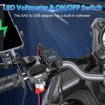 Ouspow 12V QC3.0 Τύπος C Μοτοσικλέτας Φορτιστής Κινητού Τηλεφώνου Οθόνη Τάσης Φόρτισης USB Αδιάβροχη Πρίζα Αξεσουάρ μοτοσικλέτας