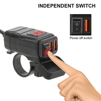 Transportlīdzekļos uzstādīts motocikla ātrā lādētājs Moto aksesuāri QC 3.0 Dual USB lādētājs digitālais voltmetra adapteris Ūdensizturīgs Putekļu necaurlaidīgs