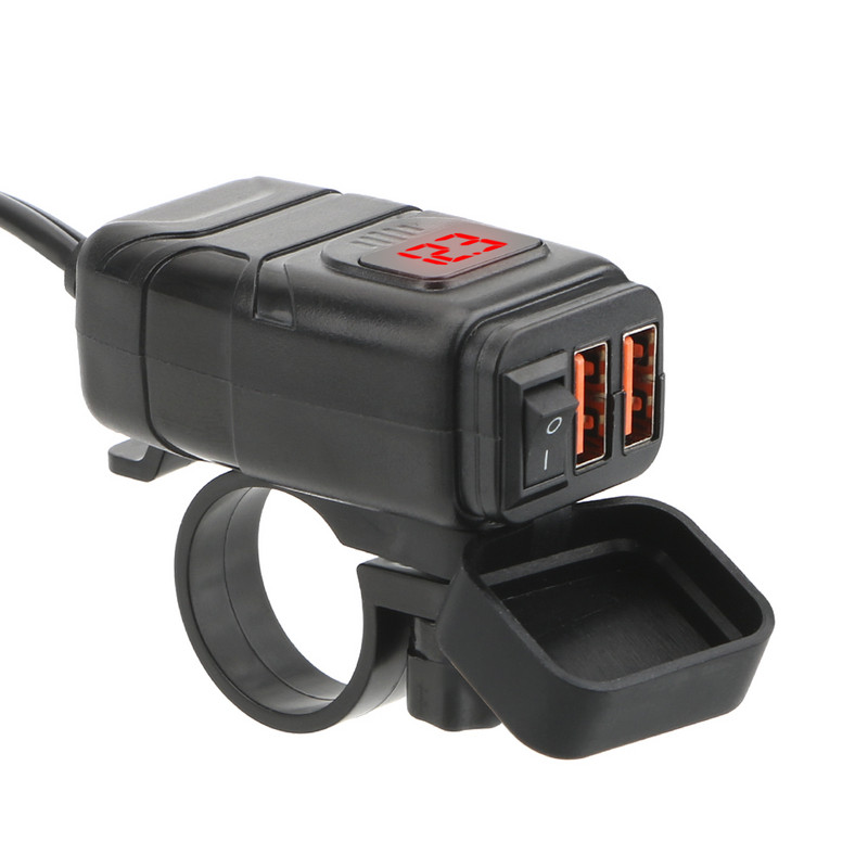 Încărcător rapid pentru motociclete montat pe vehicul Accesorii pentru moto QC 3.0 Încărcător USB dublu Adaptor voltmetru digital Impermeabil rezistent la praf