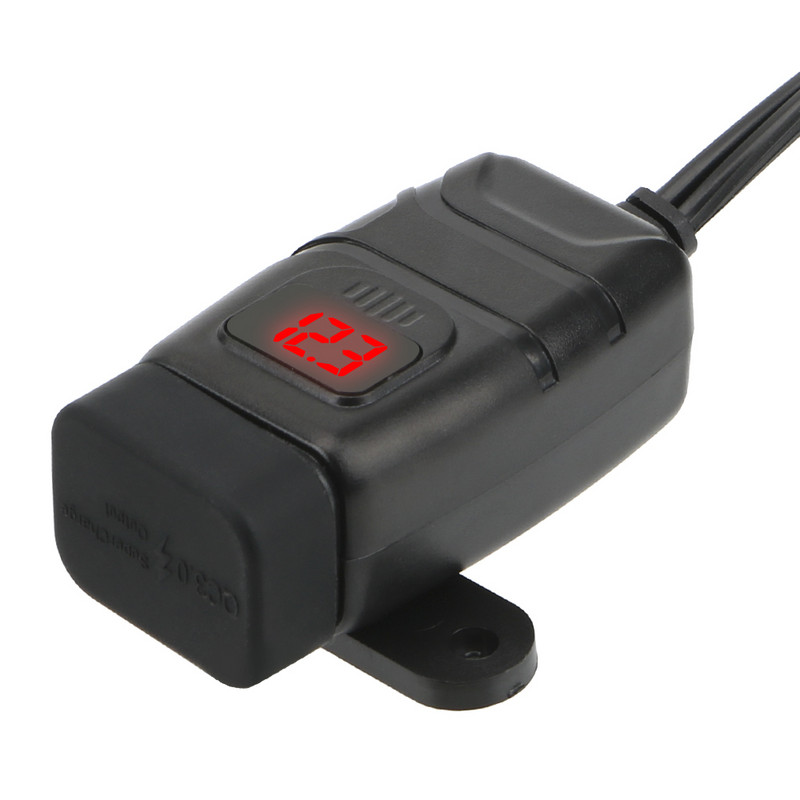 Încărcător rapid pentru motociclete montat pe vehicul Accesorii pentru moto QC 3.0 Încărcător USB dublu Adaptor voltmetru digital Impermeabil rezistent la praf