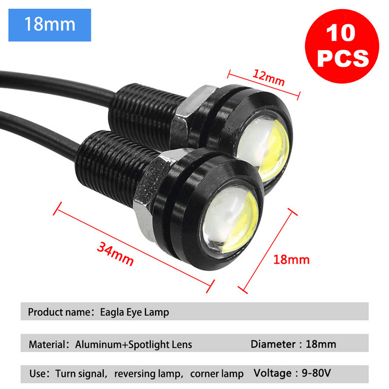 10 buc 12V LED Eagle Eye DRL 18mm 22mm SMD Lumină de zi de înaltă putere Bec de ceață pentru mașină Lampă de semnalizare pentru parcare