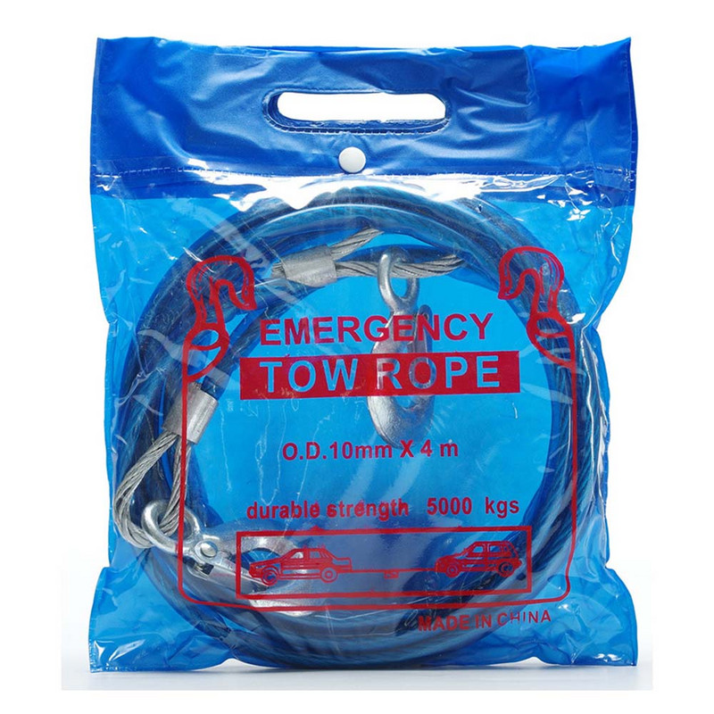 4 m 5 tone frânghie remorcare mașină frânghie remorcă sârmă cu cârlig de remorcare frânghie puternică de urgență pentru mașină camion remorcă SUV