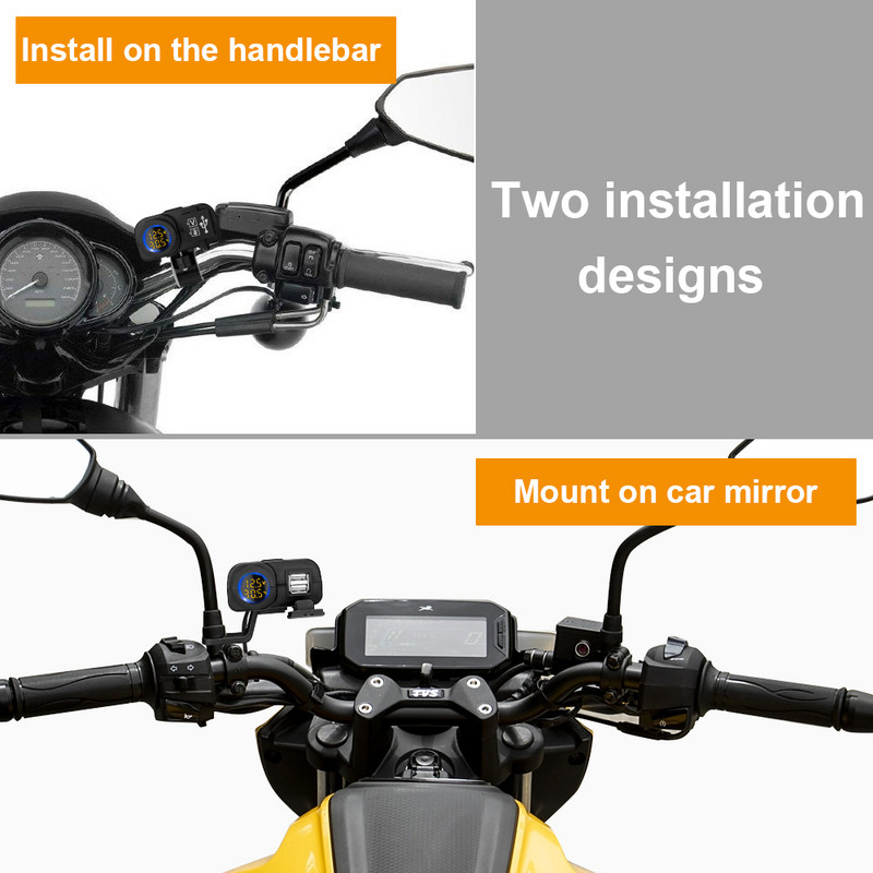 Anchtek Motorcycle QC3.0 Încărcător dublu USB pentru telefon mobil Voltmetru Termometru Afișaj digital Încărcător pentru telefon mobil Adaptor priză
