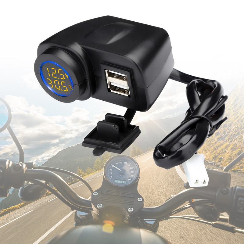 Anchtek Motorcycle QC3.0 Încărcător dublu USB pentru telefon mobil Voltmetru Termometru Afișaj digital Încărcător pentru telefon mobil Adaptor priză