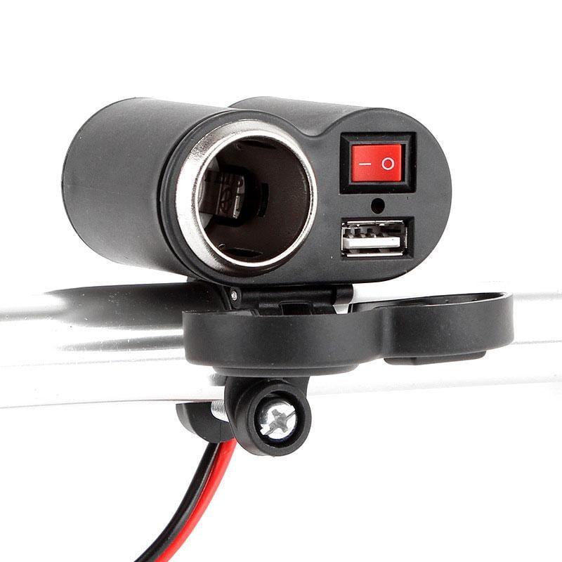 Vízálló USB motorkerékpár-kormánytöltő öngyújtó adapterrel, tápegység csatlakozóaljzattal Univerzális 2 az 1-ben adapter mobiltelefonhoz