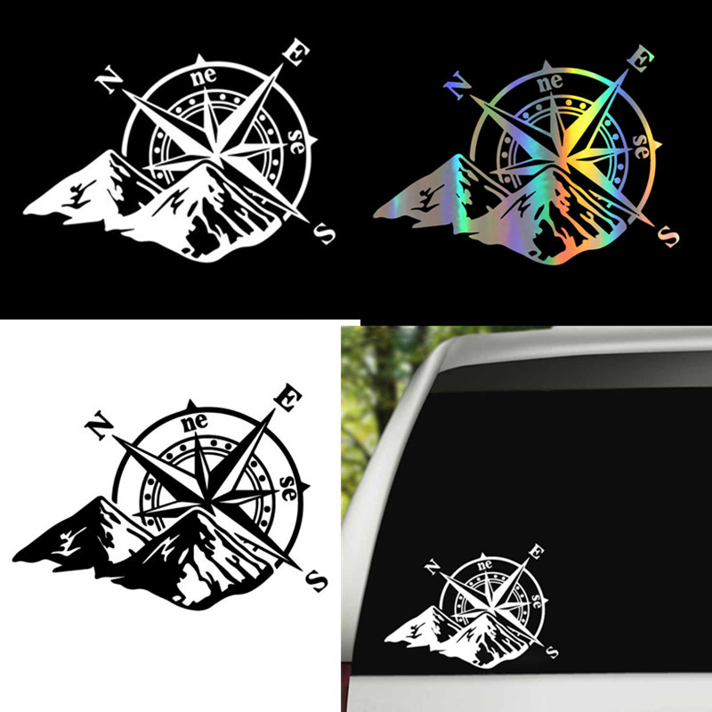 Autocolant cu laser pentru busolă de munte pentru mașină Off-road Caroseria mașinii Parbriz stil de ușă Decal decorativ 12*16,6 cm