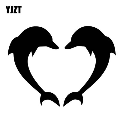 YJZT 13 CM * 17,5 CM Funny Love Delfin Decor Decal Fashion Autocolant Autocolant Frumos Negru/Argiliu C30-0126