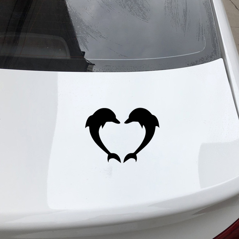 YJZT 13 CM * 17,5 CM Funny Love Delfin Decor Decal Fashion Autocolant Autocolant Frumos Negru/Argiliu C30-0126