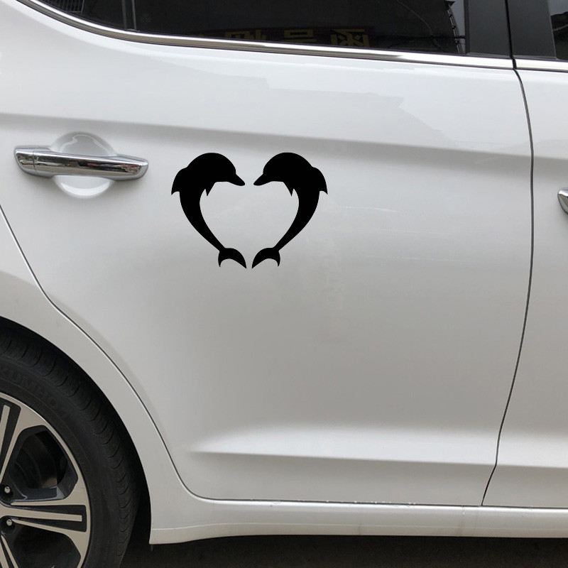 YJZT 13 CM * 17,5 CM Funny Love Delfin Decor Decal Fashion Autocolant Autocolant Frumos Negru/Argiliu C30-0126