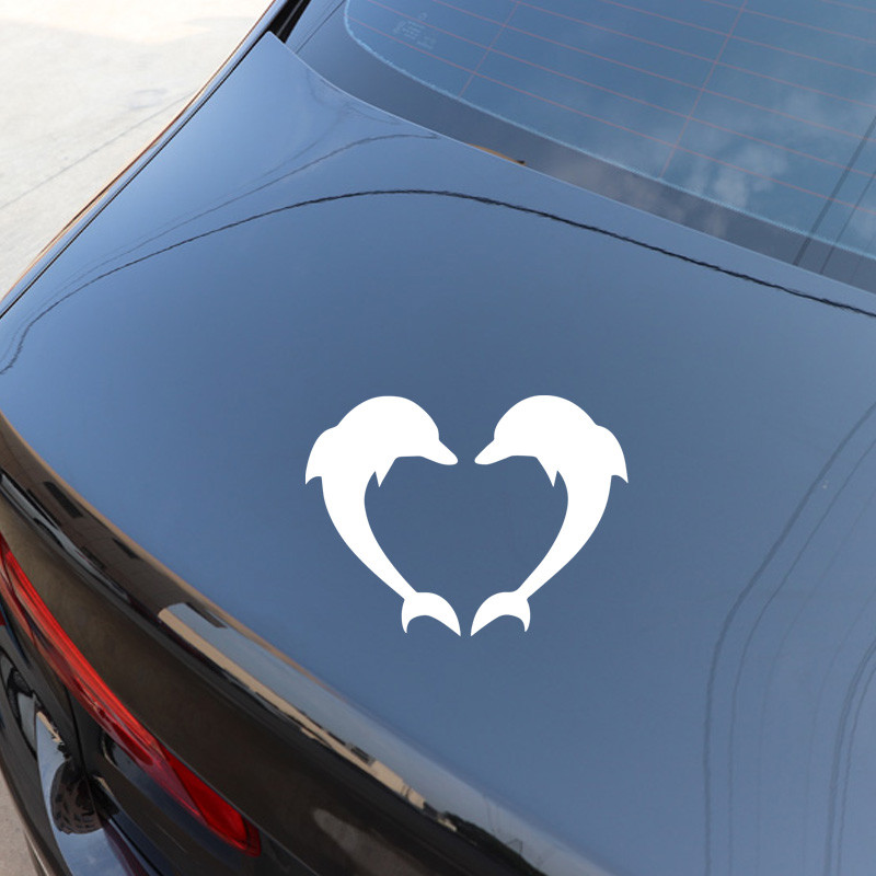 YJZT 13 CM * 17,5 CM Funny Love Delfin Decor Decal Fashion Autocolant Autocolant Frumos Negru/Argiliu C30-0126