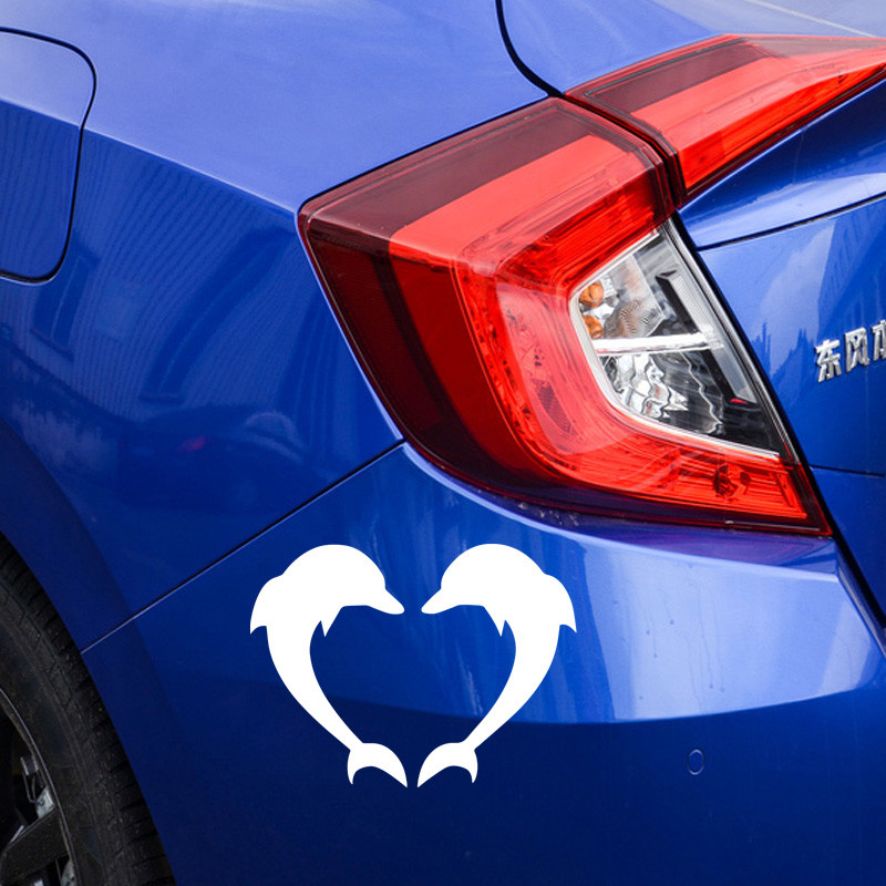 YJZT 13 CM * 17,5 CM Funny Love Delfin Decor Decal Fashion Autocolant Autocolant Frumos Negru/Argiliu C30-0126