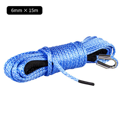 15m 5mm/6mm Cablu pentru troliu de remorcare frânghie șir linie fibră sintetică frânghie remorcă auto 7700lbs pentru Jeep ATV UTV SUV 4X4 4WD