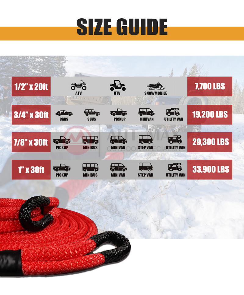 Frânghie de remorcare pentru recuperare de energie offroad AUTMAX, 22 mm x 9 m, frânghie cinetică din nailon de 13300 kg pentru UTV, 4WD