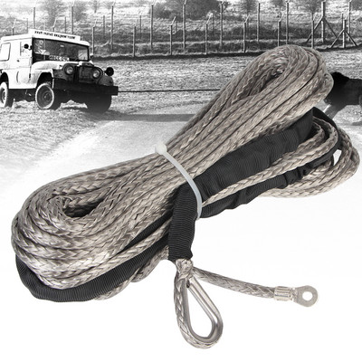 Въже за въже за теглене от синтетични влакна Кабел за лебедка 7700lbs 1/4`` 50FT/15m за Jeep ATV UTV Off-Road