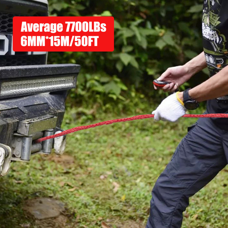 Sintetinio pluošto styginių linijos vilkimo lynas, gervės trosas 7700 svarų 1/4 colio 50 pėdų / 15 m, skirtas Jeep ATV UTV visureigiams