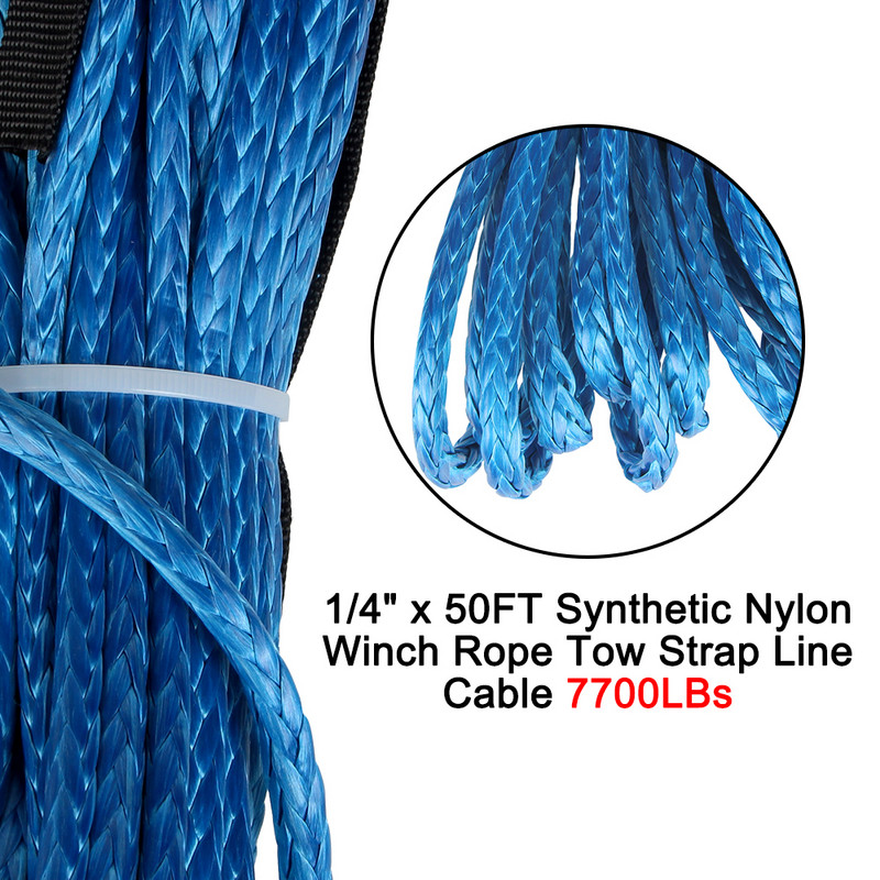Sintetinio pluošto styginių linijos vilkimo lynas, gervės trosas 7700 svarų 1/4 colio 50 pėdų / 15 m, skirtas Jeep ATV UTV visureigiams