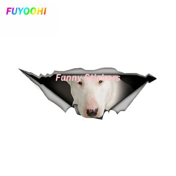 Αυτοκόλλητα FUYOOHI Play Creative White Bull Terrier Αυτοκόλλητο αυτοκινήτου Τρισδιάστατα σκισμένα μεταλλικά αδιάβροχα αντανακλαστικά αυτοκόλλητα Ζώο Αυτοκόλλητο σκύλου