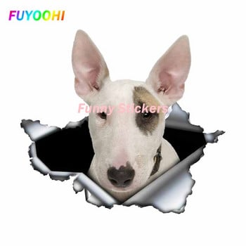 Αυτοκόλλητα FUYOOHI Play Creative White Bull Terrier Αυτοκόλλητο αυτοκινήτου Τρισδιάστατα σκισμένα μεταλλικά αδιάβροχα αντανακλαστικά αυτοκόλλητα Ζώο Αυτοκόλλητο σκύλου