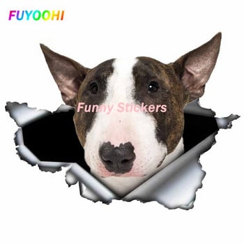 Αυτοκόλλητα FUYOOHI Play Creative White Bull Terrier Αυτοκόλλητο αυτοκινήτου Τρισδιάστατα σκισμένα μεταλλικά αδιάβροχα αντανακλαστικά αυτοκόλλητα Ζώο Αυτοκόλλητο σκύλου