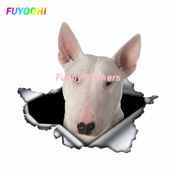 Αυτοκόλλητα FUYOOHI Play Creative White Bull Terrier Αυτοκόλλητο αυτοκινήτου Τρισδιάστατα σκισμένα μεταλλικά αδιάβροχα αντανακλαστικά αυτοκόλλητα Ζώο Αυτοκόλλητο σκύλου