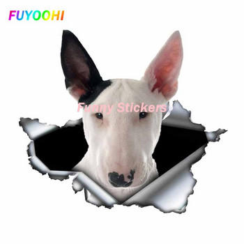 Αυτοκόλλητα FUYOOHI Play Creative White Bull Terrier Αυτοκόλλητο αυτοκινήτου Τρισδιάστατα σκισμένα μεταλλικά αδιάβροχα αντανακλαστικά αυτοκόλλητα Ζώο Αυτοκόλλητο σκύλου