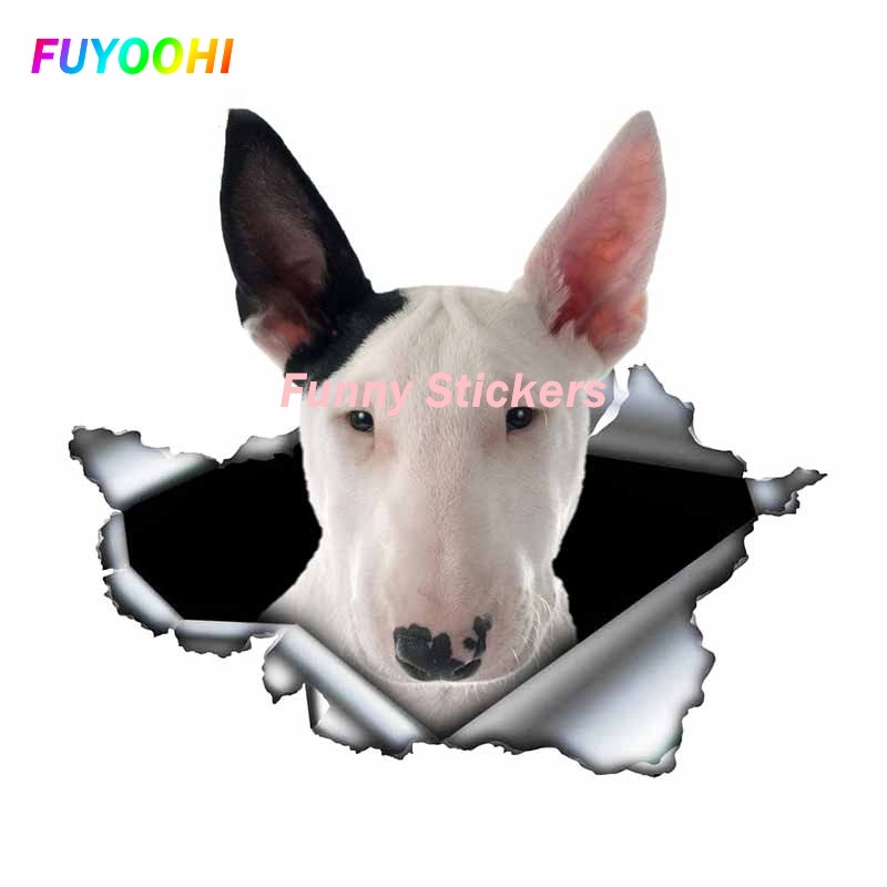 Autocolante de joacă FUYOOHI Autocolant creativ pentru mașină Bull Terrier alb Autocolante reflectorizante rezistente la apă din metal rupt 3d Decal pentru câini