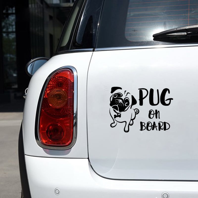 Vicces PUG fedélzeten Aranyos Gog Stílusú Autómatrica Fényvisszaverő Gépkocsik Motorkerékpárok Külső Kiegészítők Vinil matrica