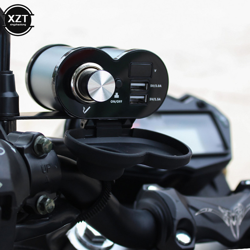 Motorkerékpár QC 3.0 Quick Charge 5V 3.0A/1.5A Dual USB szivargyújtó telefontöltő feszültség kijelzővel be/ki kapcsolással