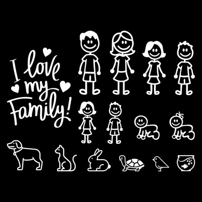 Autocolant pentru mașină Interesant Familie Automobile Motociclete Fereastră Impermeabil Protecție Soare Decal PVC Bunuri Decorative, 20cm/25cm/30