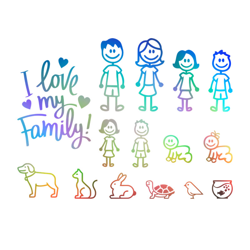 Autocolant pentru mașină Interesant Familie Automobile Motociclete Fereastră Impermeabil Protecție Soare Decal PVC Bunuri Decorative, 20cm/25cm/30