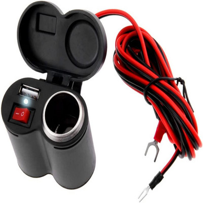 Încărcător USB pentru ghidon pentru motociclete, cu adaptor pentru brichetă, priză de alimentare, încărcător pentru motocicletă, rezistent la apă, brichetă