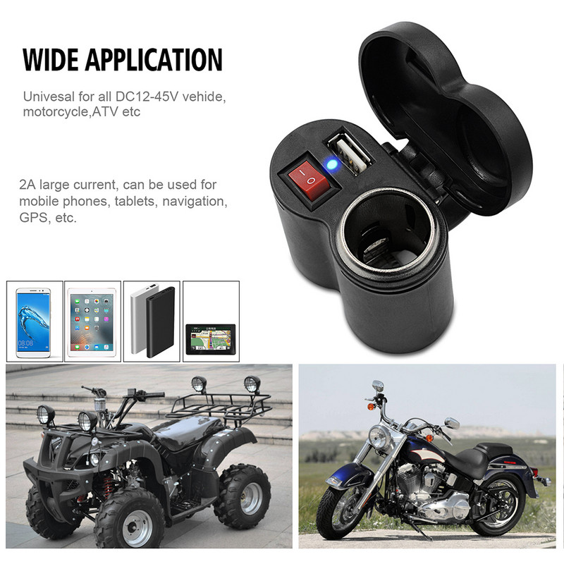 Încărcător USB pentru ghidon pentru motociclete, cu adaptor pentru brichetă, priză de alimentare, încărcător pentru motocicletă, rezistent la apă, brichetă