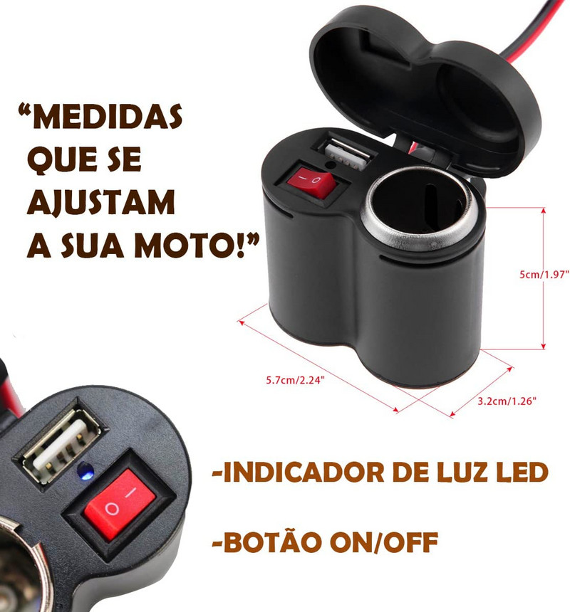 Încărcător USB pentru ghidon pentru motociclete, cu adaptor pentru brichetă, priză de alimentare, încărcător pentru motocicletă, rezistent la apă, brichetă