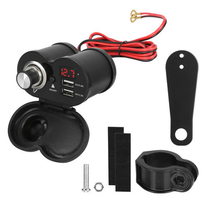 Adaptor pentru voltmetru digital rezistent la praf, cu port USB dublu, priză pentru brichetă QC 3.0, încărcător pentru ghidon pentru motociclete