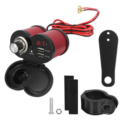 Adaptor pentru voltmetru digital rezistent la praf, cu port USB dublu, priză pentru brichetă QC 3.0, încărcător pentru ghidon pentru motociclete