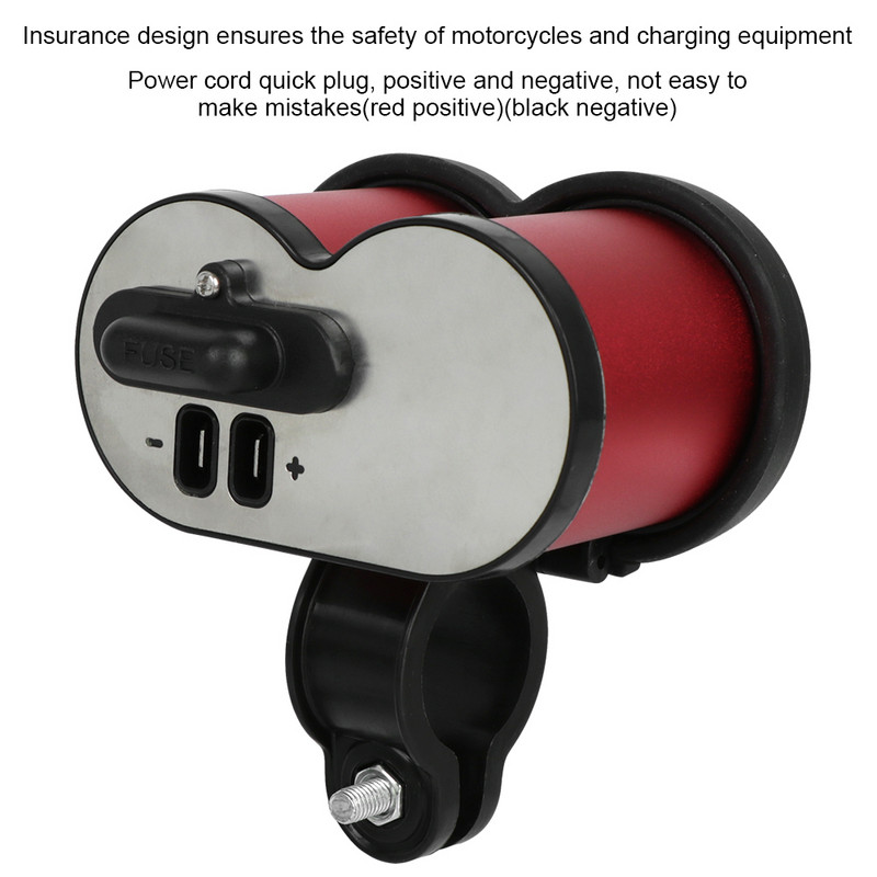 Adaptor pentru voltmetru digital rezistent la praf, cu port USB dublu, priză pentru brichetă QC 3.0, încărcător pentru ghidon pentru motociclete