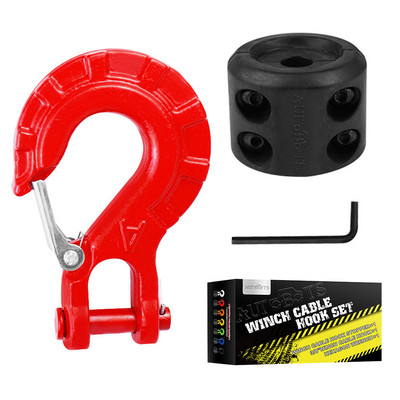 Cârlig de troliu pentru mașină de 3/8 inch cu cârlig pentru cablu de troliu de 60x50 mm Opritor de frânghie de cauciuc Economizor de linie pentru ATV UTV Bicicletă de plajă Vehicul de teren