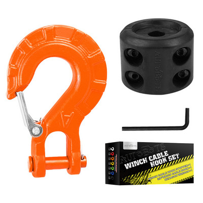 Cârlig de troliu pentru mașină de 3/8 inch cu cârlig pentru cablu de troliu de 60x50 mm Opritor de frânghie de cauciuc Economizor de linie pentru ATV UTV Bicicletă de plajă Vehicul de teren