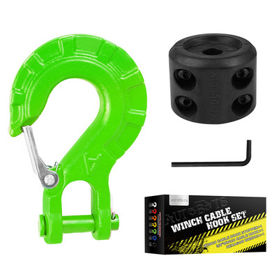 Cârlig de troliu pentru mașină de 3/8 inch cu cârlig pentru cablu de troliu de 60x50 mm Opritor de frânghie de cauciuc Economizor de linie pentru ATV UTV Bicicletă de plajă Vehicul de teren