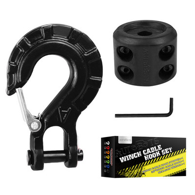 Cârlig de troliu pentru mașină de 3/8 inch cu cârlig pentru cablu de troliu de 60x50 mm Opritor de frânghie de cauciuc Economizor de linie pentru ATV UTV Bicicletă de plajă Vehicul de teren