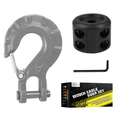 Cârlig de troliu pentru mașină de 3/8 inch cu cârlig pentru cablu de troliu de 60x50 mm Opritor de frânghie de cauciuc Economizor de linie pentru ATV UTV Bicicletă de plajă Vehicul de teren