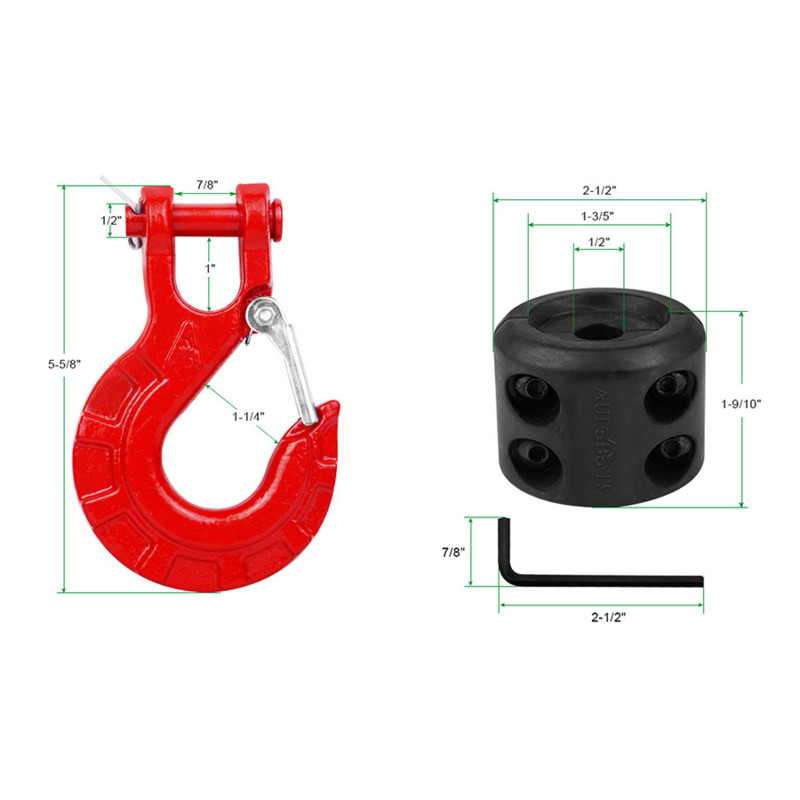 Cârlig de troliu pentru mașină de 3/8 inch cu cârlig pentru cablu de troliu de 60x50 mm Opritor de frânghie de cauciuc Economizor de linie pentru ATV UTV Bicicletă de plajă Vehicul de teren