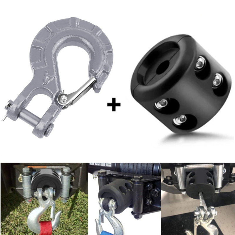 Cârlig de troliu pentru mașină de 3/8 inch cu cârlig pentru cablu de troliu de 60x50 mm Opritor de frânghie de cauciuc Economizor de linie pentru ATV UTV Bicicletă de plajă Vehicul de teren