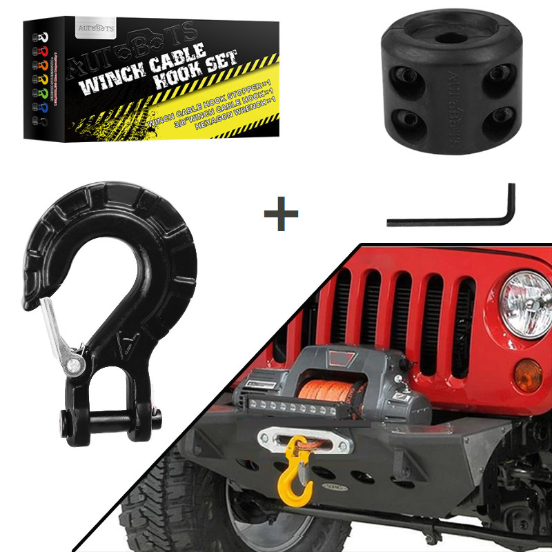 Cârlig de troliu pentru mașină de 3/8 inch cu cârlig pentru cablu de troliu de 60x50 mm Opritor de frânghie de cauciuc Economizor de linie pentru ATV UTV Bicicletă de plajă Vehicul de teren