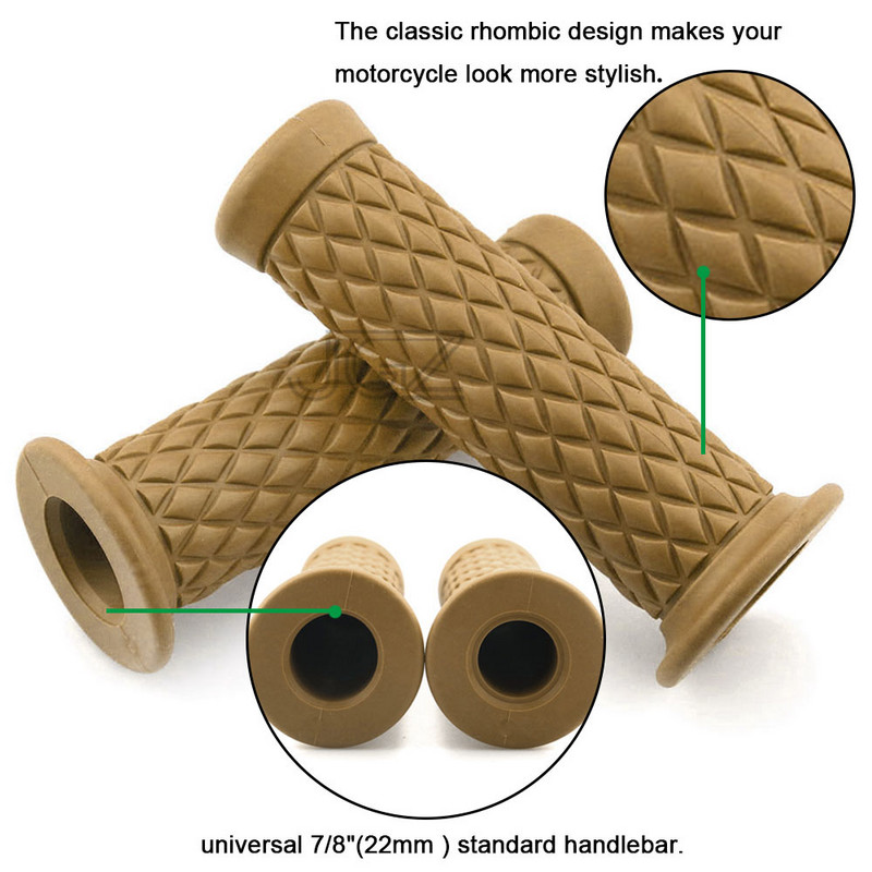 Pereche de mânere universale pentru ghidon de motocicletă de 22 mm, retro, din cauciuc moale, mânere de motocross pentru Chopper Cafe Racer Aprilia Bobber