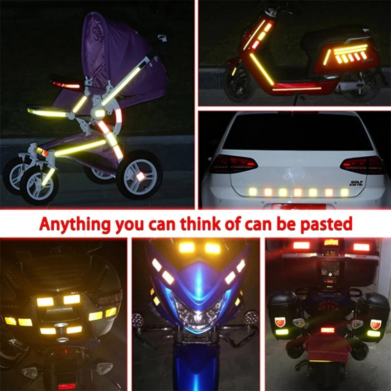 3BUC 5cm*100cm Roșu Alb Galben Noapte Autocolant de avertizare reflectorizant pentru mașină pentru biciclete