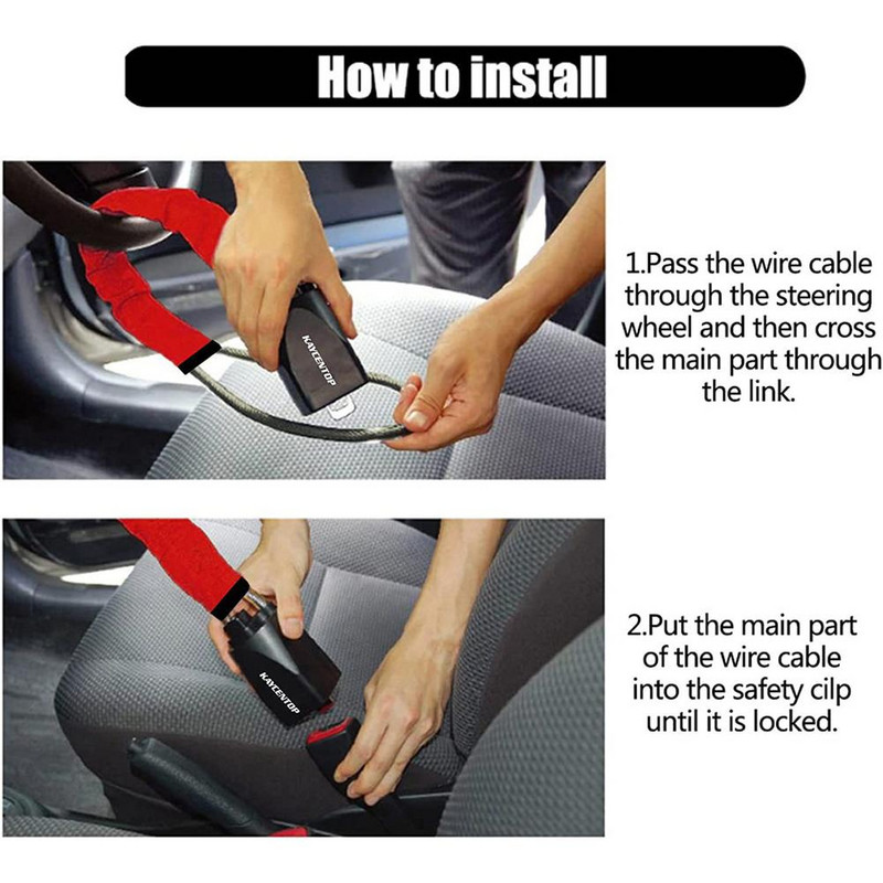 Automobilio vairo užraktas Apsaugos nuo vagystės Plieninis kabelio užraktas Universalus saugos diržo užsegimas Apsaugos nuo vagystės įrankiai